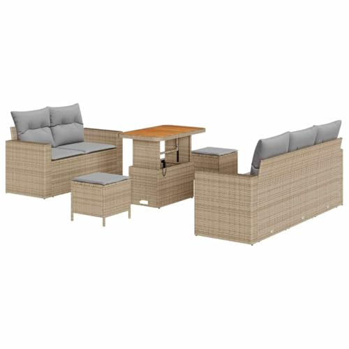 vidaXL 8-teiliges Garten-Sofa-Set mit Kissen in Beige aus Poly-Rattan und Akazie – Moderne Loungemöbel für Terrasse und Patio.