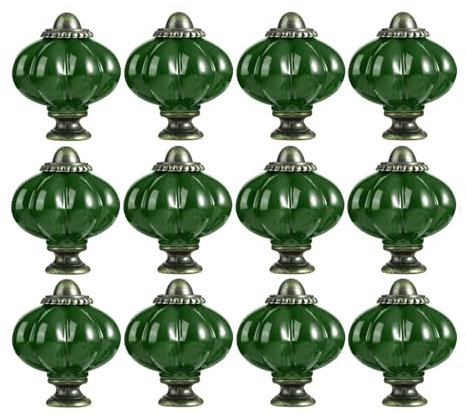 RSWZSFL 12 Stück Vintage Schrankknöpfe Keramik in Kürbisform Möbelknöpfe Türknöpfe Dekorative Knöpfe für Küchenschränke,Schubladen,Kommoden (Dark green)