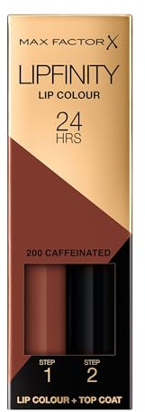 Max Factor Lipfinity Caffeinated, Long-Lasting, Two Step Lipstick, Vibrant Colour, Hydrating, Lasts 24 Hrs, Matte Lip Colour With Glossy Top Coat, 4.2g