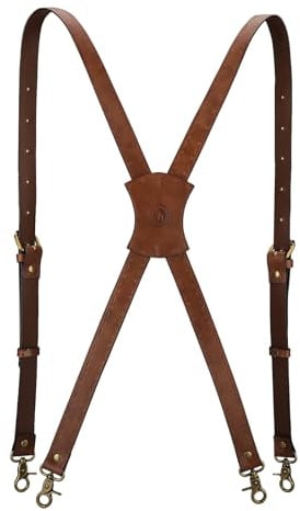 Tourbon strapazierfähige Hosenträger aus echtem Leder, Herren-Hosenträger für Hosen, verstellbar, X-Form, 2,5 cm breit