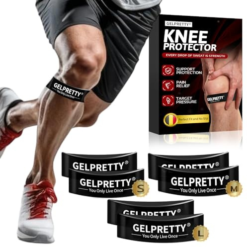 gelpretty 6 Stück Silikon Patella und Tennisarm Bandage, Leichte Patella Kniestütze zur beim Wandern und Kniebeugen, Kein Verrutschen, Patellasehnenbandage für Männer, Damen, Teens & Kinder (S+M+L)