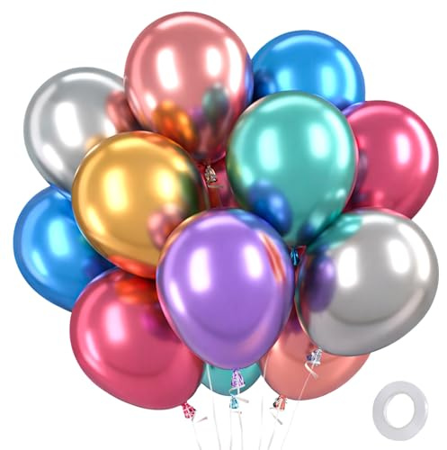 QIFU Bunte Luftballons Metallic - 100 Stück Luftballons Bunt,Chrom Luftballon Rot Lila Grün Blau Rosa Gold Silber, Latex Helium Ballons Geburtstag Kinder Faschings Karneval Hochzeit Babyparty,12 Zoll