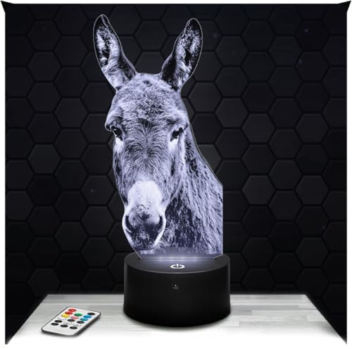 Lampephoto.fr - Lampe Esel 3D Touch Nachtlicht Tier | Made in France, Sockel & Größe wählbar, dimmbar, Batterie/USB, HD-Lasergravur, Geschenk für Sie & Ihn