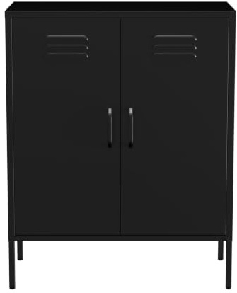 Lendo Online Metall Sideboard – Industrieller Aufbewahrungsschrank für Wohnzimmer – 80x40x100 cm – Kommode - Pulverbeschichtet Stahl (Schwarz)