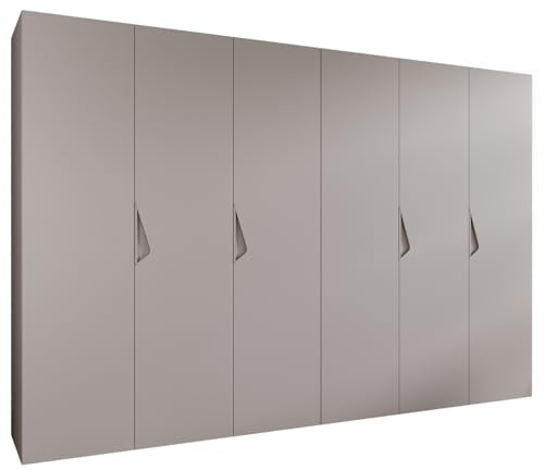 MEBLE KRYSPOL - Kleiderschrank - Garderobenschrank - 300 cm x 202 x 52 cm - Schrank mit Kleiderstange, 6 Türen - für Schlafzimmer, Flur - SANDI, Kaschmir, Griff Kaschmir
