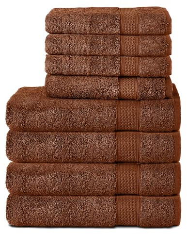 Komfortec Handtuch Set 8 Teilig aus 100% Baumwolle, Braun | 4 Badetücher 70x140 cm, 4 Handtücher 50x100 cm, Frottee, Flauschig und Saugstark