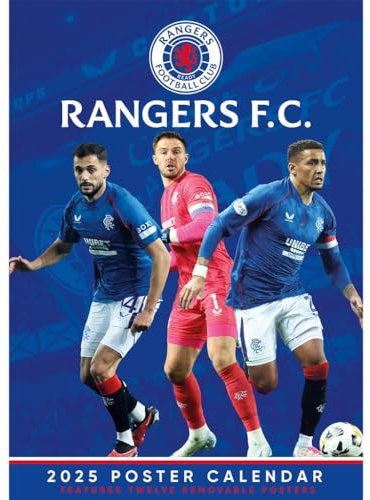 Pyramid International Rangers FC 2025 A3 Poster Calendar – Official Licensed Product, 12 Iconic Team Images, Large A3 Size, Ideal for Rangers Fans, Home, Office, Gifting, Includes Match Dates