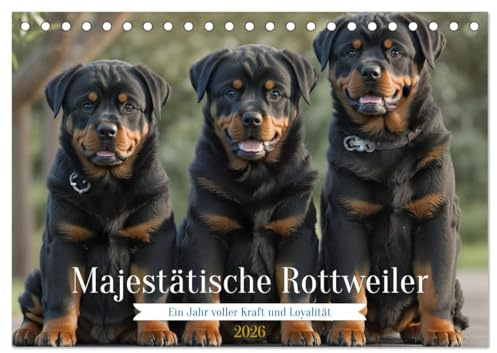 Majestätische Rottweiler: Ein Jahr voller Kraft und Loyalität (Tischkalender 2026 DIN A5 quer), CALVENDO Monatskalender: Majestätische Rottweiler - ... ein Muss. (CALVENDO Tiere)