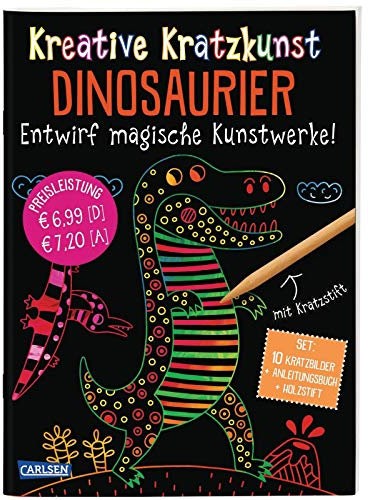 Kreative Kratzkunst: Dinosaurier: Set mit 10 Kratzbildern, Anleitungsbuch und Holzstift
