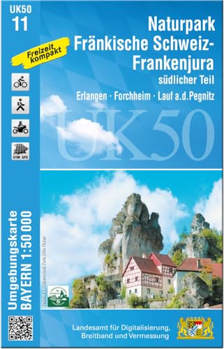 UK50-11 Naturpark Fränkische Schweiz - Frankenjura südlicher Teil: Erlangen, Forchheim, Lauf a.d.Pegnitz (UK50 Umgebungskarte 1:50000 Bayern Topographische Karte Freizeitkarte Wanderkarte)