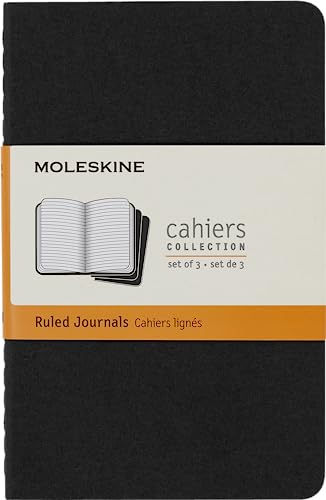 Moleskine, Notizbuch Journal, Set mit 3 Heften mit linierten Seiten, Kartonabdeckung und sichtbaren Baumwollstichen, Schwarze Farbe, Taschenformat 9 x 14 cm, 80 Seiten