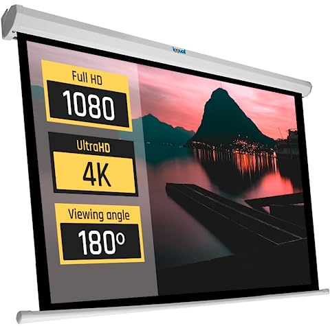 iggual Pantalla Proyección 112 Pulgadas- Enrollable Manual Panorámico- Formato 16:9- Ángulo Visión 180º- Altura Ajustable- Apto Pared/Techo- Compatible 4K y Cualquier Proyector, (200x200 cm)