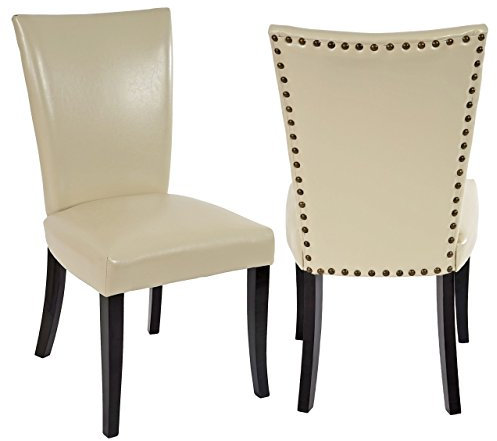 Mendler 2er-Set Esszimmerstuhl Chesterfield, Stuhl Küchenstuhl, Nieten MVG-Zertifiziert - Kunstleder, Creme, dunkle Beine