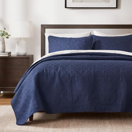 Madison Park Luxurious Cotton Damask Quilt Set, 3PC King/Cal King Bed Set
