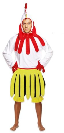 HENBRANDT Adult Men’s Chicken Fancy Dress Easter Chicken Costume Rooster White Hen Easter Dress Up Outfit One Size Mens Fancy Dress Costume