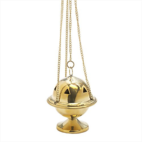 Nklaus Incensario Dorado Brillante de latón Pulido Cadena 33 cm 8x6,5 cm Quemador de Incienso Tradicional para Iglesia, rituales y hogar 2941
