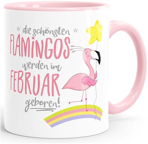 MoonWorks Geschenk-Tasse die schönsten Flamingos werden im (style_variation) geboren Geburtstags-Tasse Geburtstmonat Wunschmonat Kaffee-Tasse Rosa unisize