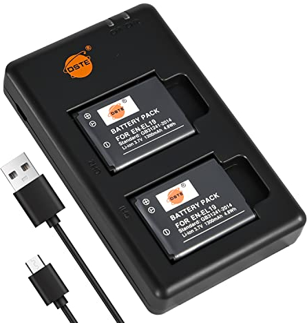 DSTE 2PCS EN-EL19 ENEL19 (1300mAh/3.7V) Battery Charger Set Compatible for Nikon Coolpix S2500 S2600 S2700 S3100 S3200 S3400 S3500 S4100 S4150 S4200 S4300 S5200 S6400 S6500 S6600
