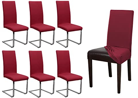 BEAUTEX 6er Set Jersey Stuhlhusse, elastische Stretch Husse Baumwolle Bi-Elastic, Farbe wählbar (Bordeaux)