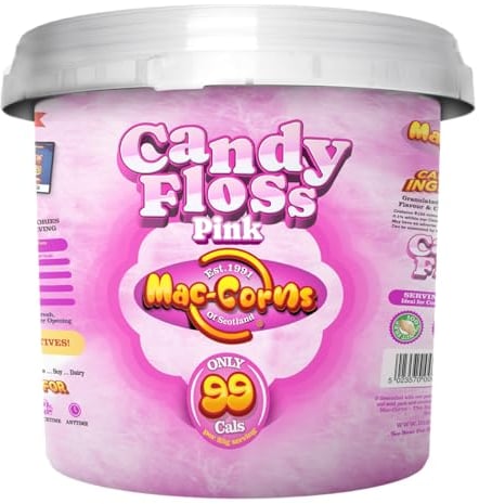 MacCorns Pink Cotton Candy Floss -10ltr Mega Bucket for Kids & Adults - Traditional Candy Floss Spun, Ideal for Cocktails, Desserts, and Party Garnish