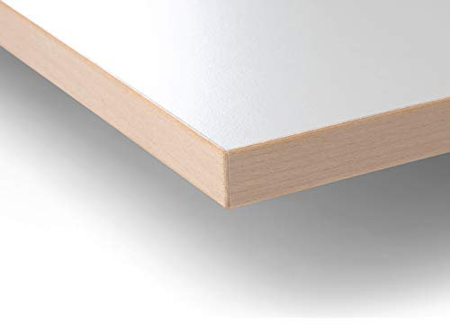 Modulor Holz Tischplatte in 1,9 x 90 x 180 cm mit Kern aus Spanplatte, Platte für Arbeitstisch, mit Buche-Umleimer und Laminatbeschichtung, weiß geperlt