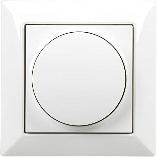 EHMANN Unterputz-Dimmer T35.00, mit Abdeckung, Drehknopf, Zentralplatte und Rahmen (55x55), Phasenanschnitt, 230 V, 50 Hz, Leistung: 60-600 W/VA