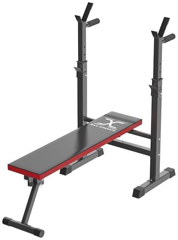 MAXSTRENGTH Workout Home Gym Fitness Bank Utility Workout Bank, Verstellbare Hantelbank Verbesserter breiterer Sitz Multifunktional Faltbar Bankdrücken Training (Schwarz/Rot)