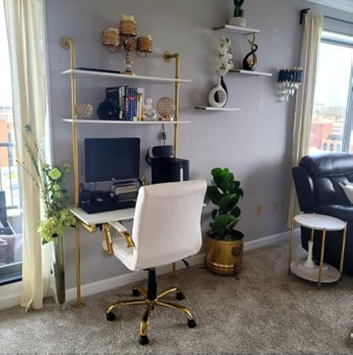 MAIKAILUN Gold Industrial Ladder Desk for Small Spaces, 36 L x 20 W x 81 H, Small Computer Desk with Shelves, Perfect for Home Office, Study Room, Casual Computing