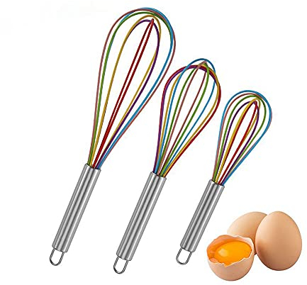 3PCS Schneebesen aus Silikon, Schneebesen Silikon Set, Schneebesen aus Edelstahl, Küchen Schneebesen, Ballonschneebesen Rührbesen, Ballon Schneebesen, für Kochen und Backen