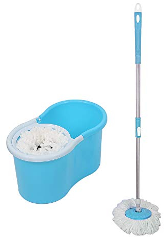 XUANYU Bodenwischer mit Eimerpresse Komplettes Moppset Microfaser Moppbesen Wischmopp Set (Blau)