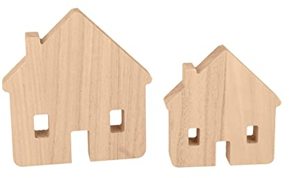 Artemio Décoration en Bois-Maison-12,5 x 13 cm et 9,5 x 10 cm-2 pcs, 14003430, Beige, Petit