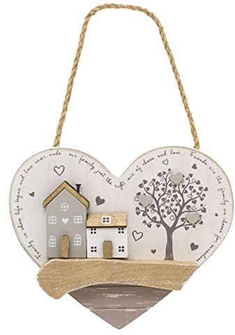Targa da parete in legno shabby chic a forma di cuore con scritta in lingua inglese Family Friends Quotes a forma di cuore | Cuori da appendere in legno