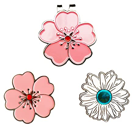 Eshan Magnetic Golf Ball Markers and Novelty Golf Hat Clip Set Flower Shape Clip Crystal Flower Ball Markers Golf Bag Accessories Court Gift for Men Women Golfer