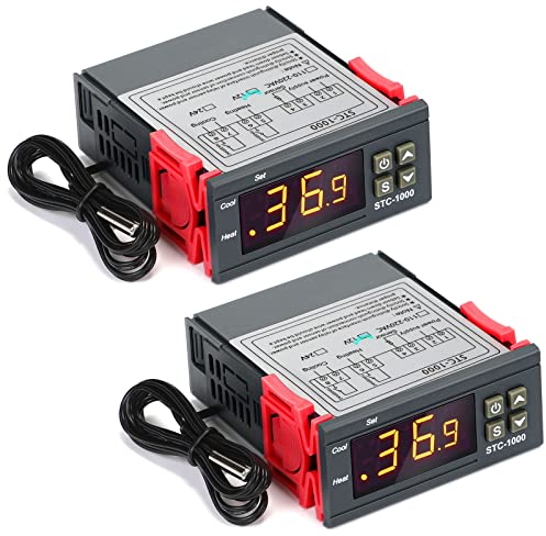 2 Pezzi Regolatore di Temperatura Digitale DC 12V 10A Termostato Centigrado Termoregolatore Generale Calibrazione della Temperatura con Sensore 2 Uscite a Relè per Raffreddamento