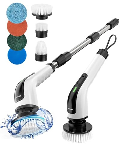 Bomves Electric Spin Scrubber, Cordless Cleaning Brush Scrubber for Home, 8 Replaceable Brush Heads-90Mins Work Time, 3 Adjustable Size, 2 Speeds for Bathroom Shower Bathtub Glass Car
