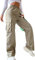 SheIn Damen Cargohose Sweathose Elastische Taille Schlaghose Capri Sport Hosen Streatwear Jogginghose mit Taschen Hell Khaki L