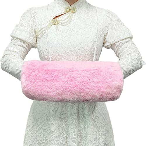 SwirlColor Muff Handwärmer, Tragbare Rosa Plüsch Faux Fur Handmuff mit Nackenschnur Hände Wärmer mit Haken für Frauen und Mädchen im Winter 36 x 20 cm/14.17 x 7.87 in