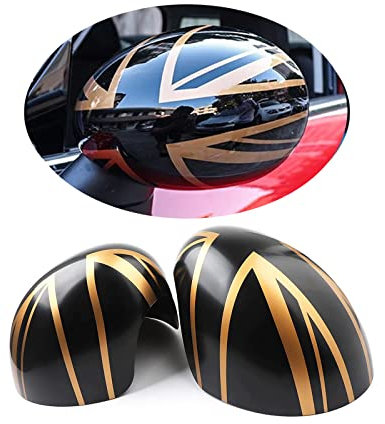 MINI R50 R52 R53 Union Jack Spiegelkappen, Autotür Seitenspiegelabdeckungen Für Mini Cooper One/S/JCW Serie R R50 R52 R53 2002–2006(Union Jack Gold)