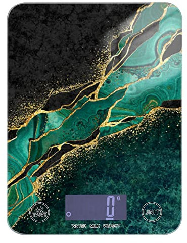 Black Teal Marble Green Malachite with Golden Veins Gold Spots Tempered Glass Kitchen Scales, Digital Weight Grams and Oz Food Scales for Cooking Baking Meal Prep Home Weight Loss Health Diet