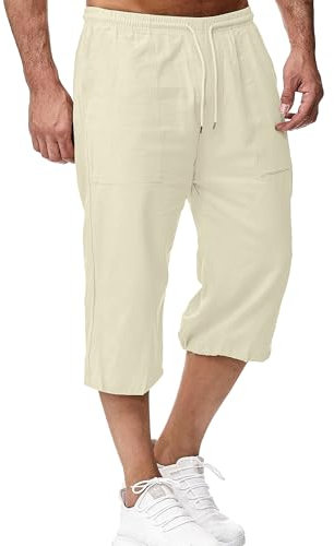 LVCBL Leinenshorts Herrenshorts mit Taschen Bermudahose Freizeitkleidung Beige XL
