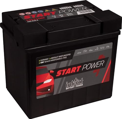 intAct Garden-Power 53034SMF, Batterie 12V 30Ah 300A, verschlossene und wartungsfreie Starterbatterie für Rasentraktoren und Aufsitzrasenmäher, Abmessungen (LxBxH): 187x130x170mm, Pluspol links