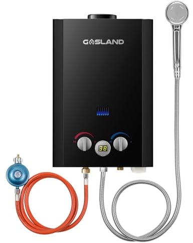 GASLAND BE264B Scaldabagno a Gas 10L 30/37mbar, Scaldabagno Tankless da Esterno con Doccia Calda, Scaldabagno Istantaneo a GPL, per la Doccia del Campeggio, Doccia del Cavallo