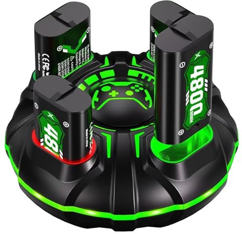 Ukor Ricarica rapida 4 batterie ricaricabili da 2000 mAh con caricabatterie per controller Xbox Batterie ricaricabili Accessori Xbox per Xbox One/Xbox Series X|S Xbox One S/Xbox One X/Xbox One Elite