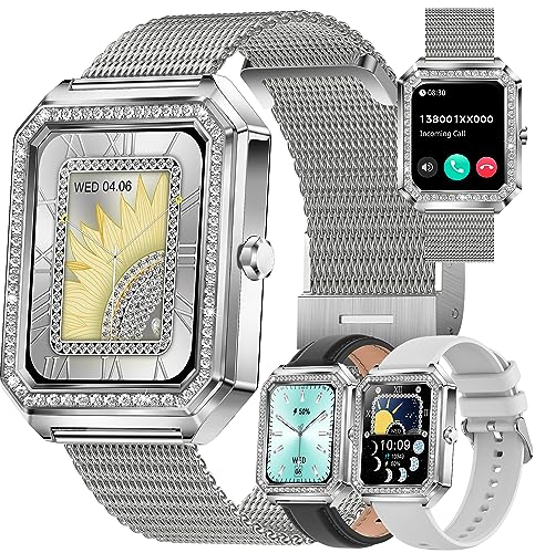 MYSHUN Smartwatch Damen mit Telefonfunktion, 1,59” Fitnessuhr Diamond Uhren Fitness Tracker 123 Sportmodi Aktivitätstracker IP68 Wasserdicht mit Schlafmonitor Schrittzähler für IOS Android (Silber)