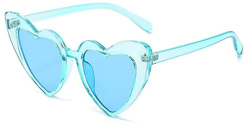 YOJUED Herz Sonnenbrille Vintage Katzenaugen Brille Love Heart Shape Sunglasses Herzbrille UV400 Schutz (Blau)
