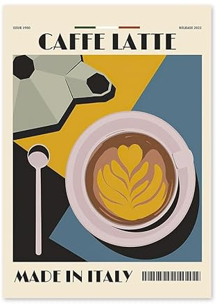 Cappuccino Caffe Latte Retro Italien Essen Kaffee Poster und Drucke Wand Kunst Leinwand Malerei Wandbilder for Küche Bar Dekor (Color : A, Size : 50X70cm No Framed)