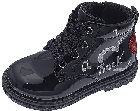 Chicco, Polacchino da Bambina con Stampa Rock e Applicazione Glitter, Nero, 32 EU