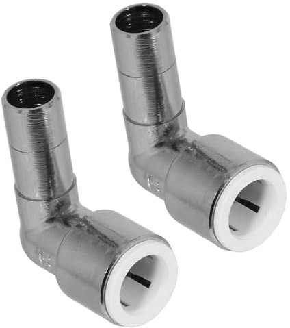 SPARES2GO 15mm x 15mm Push Fit Radiator Valve Chrome Reducing Elbow Stem Compression (Pack of 2)