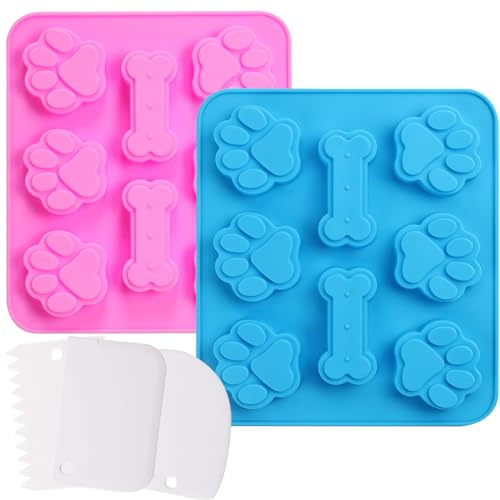 2 Stück Backmatte Hundekekse Knochen Hundebackmatten Silikon Set Pralinenform Silikonform Pfoten Bonbon Formen Leckerlimatten Eiswürfelform Hund Backform Für Hundeleckerlies Mit 3 Teigschaber