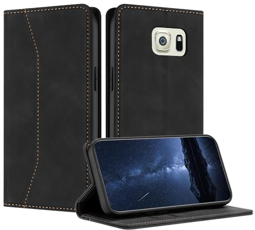 Mo-Beauty Hülle Kompatibel mit Samsung Galaxy S6, Handyhülle Samsung S6, Galaxy S6 Hülle, PU Leder Flip Wallet Klappbare Schutzhülle Magnet Ledertasche Klapphülle für Samsung Galaxy S6(Schwarz)